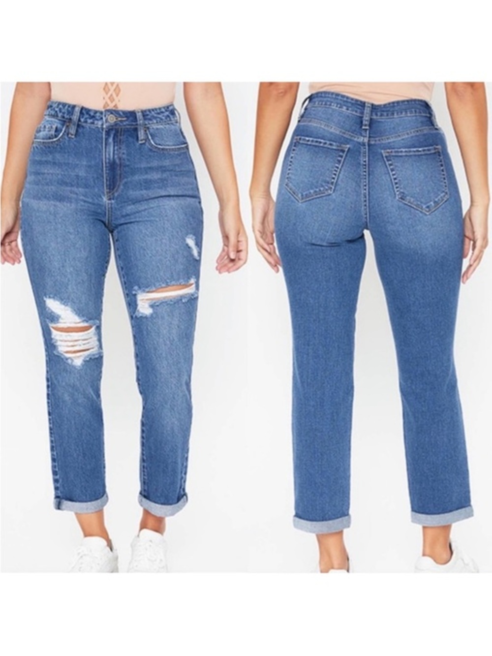 YMI High Waist Crop Mom Distressed Jeans 7/28